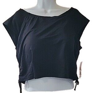 Lands' End Women's 18W Black Tankini Top Swim Solid Cap Sleeve Crop Top S85